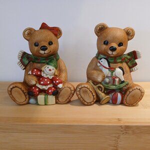 Vintage Homco Christmas Bears Boy & Girl 4"